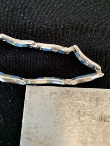 Southwestern Sterling Silver Necklace | Lapis & Opal Inlay Pendant | 16" | 01426