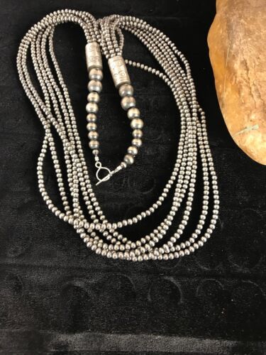 Specialty Navajo Pearls Necklace 6 Strand Sterling Silver 30”