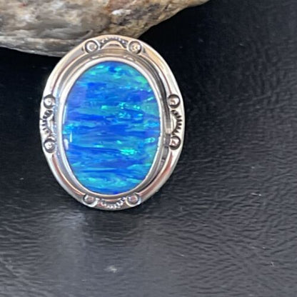 Native American Women's Navajo Blue Opal Ring | Sterling Silver | Sz 6 | 10309