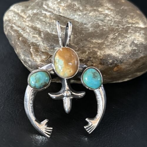 Navajo Sterling Silver Royston Turquoise Naja Pendant | Authentic Native American Handmade | 14666