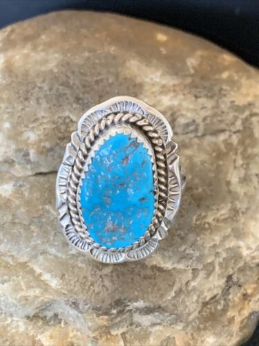 Southwestern Navajo Blue Kingman Turquoise Ring Sterling Silver Sz 9 12215