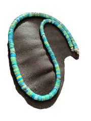 Navajo Pearls Azurite Heishi Necklace | Sterling Silver | 20" | Authentic Native American Handmade | 01037