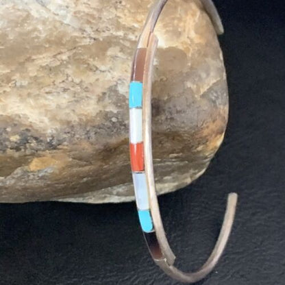 Navajo Multi-Color Bracelet | Sugilite Turquoise Coral | Sterling Silver | Authentic Native American Handmade | 13118