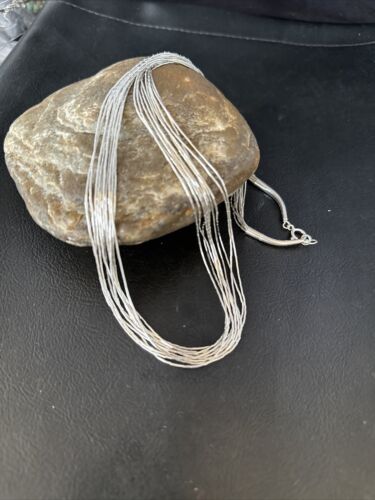 Southwestern Liquid Heishi Necklace | 10 Strands Sterling Silver | 22" Silver Tubes | 14709