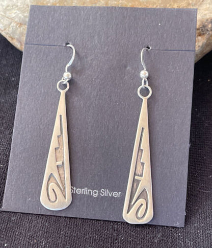 Native American Hopi Sterling Silver Dangle Earrings | Handmade | 01507