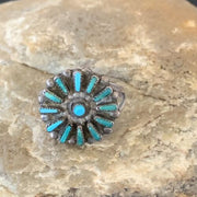 Zuni Blue Turquoise Multi-Stone Cluster Ring | Authentic Native American Sterling Silver Needle Point | Sz 7 | 10741