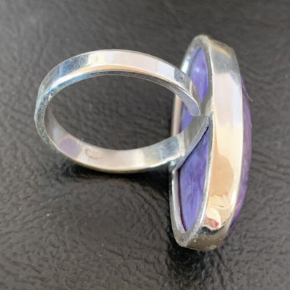 Navajo Purple Charoite Ring | Sterling Silver | Sz 8 Adjustable | Authentic Native American Handmade | 10528