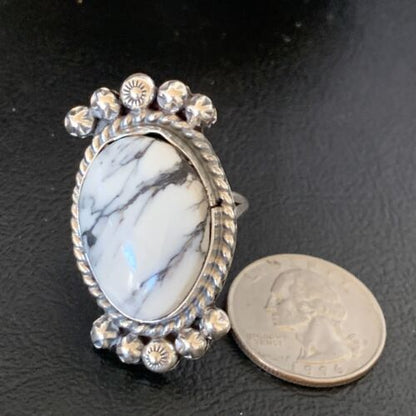 Navajo White Buffalo Turquoise Ring | Sterling Silver | Sz 8 | Authentic Native American Handmade | 13346