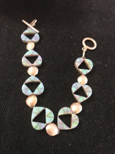 Native American Sterling Silver Opal Inlay Link Bracelet | 7" | 11588