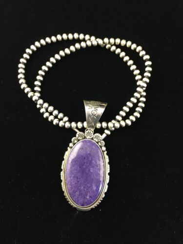 Navajo Purple Charoite Pendant Necklace | Sterling Silver | Authentic Native American Handmade | 10085