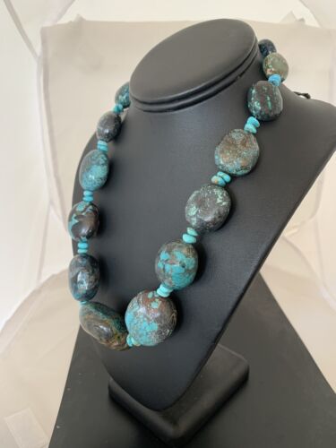 Navajo Graduated Sterling Silver Natural Blue Nugget Turquoise Necklace | Authentic Native American | 20" | 00626