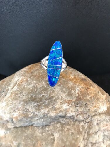 Native American Navajo Blue Opal Inlay Ring | Sterling Silver | Sz 4.5 | 8383