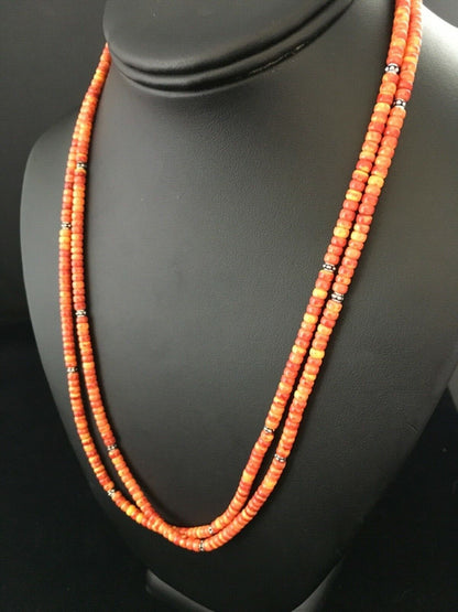Southwestern Red Orange Spiny Heishi Necklace | Sterling Silver | 20" | 1782