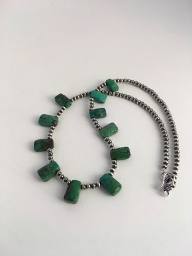 Navajo Faceted Teardrop Green Turquoise Necklace | Sterling Silver | 20" | Authentic Native American Handmade | 8867