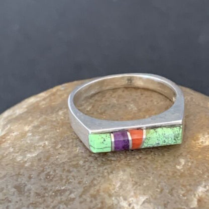Navajo Green Gaspiete Sugilite Red Coral Inlay Ring | Sz 6 | Authentic Native American Handmade | 10990