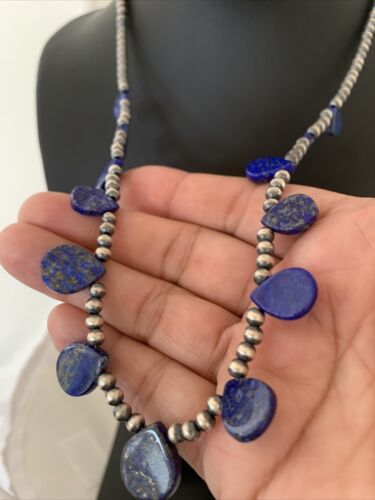 Navajo Lapis Lazuli Teardrop Necklace | Sterling Silver | 20" | Authentic Native American Handmade | 02045
