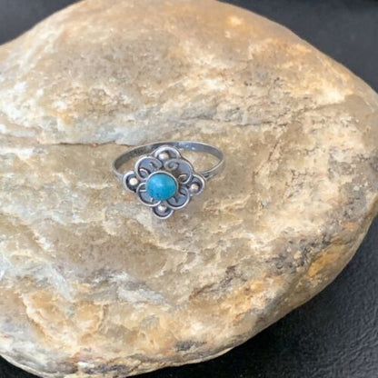 Southwestern Old Pawn Navajo Blue Turquoise Ring | Sterling Silver | Sz 7 | 10875