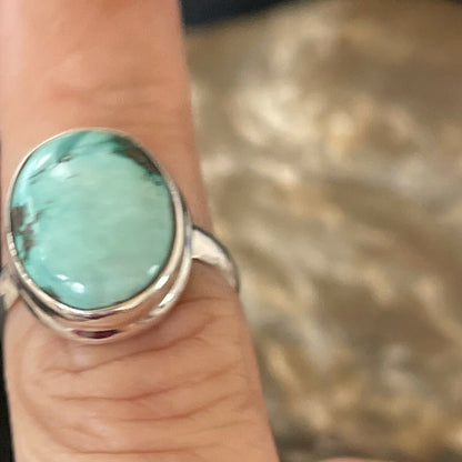 Navajo Spiderweb Blue Turquoise Ring | Sterling Silver | Sz 6.5 | Authentic Native American Handmade | 11446
