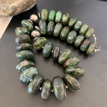 Navajo Chunky Graduated Natural Green Turquoise Necklace | Sterling Silver | Authentic Native American | 21" | 11359