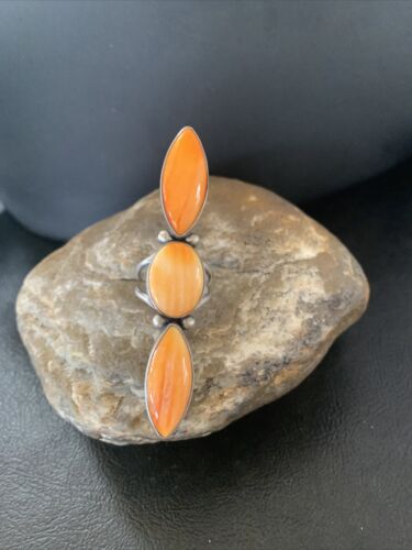 Navajo Orange Spiny Oyster Ring | Authentic Native American Sterling Silver | Multi-Stone | Sz 5.5 | 11657