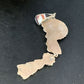 Zuni Kachina Coral Mother of Pearl Onyx Inlay Pin Pendant | Sterling Silver | 4.20" | 13688