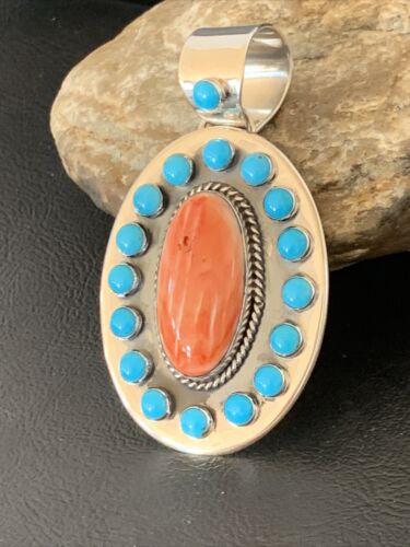 Navajo Multi-Stone Cluster Pendant | Blue Turquoise & Spiny Oyster | Sterling Silver | 11564