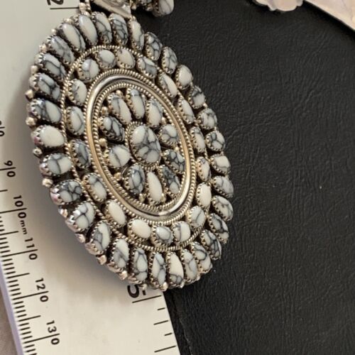 Navajo White Buffalo Turquoise Necklace | Sterling Silver | Authentic Native American Handmade | 2115