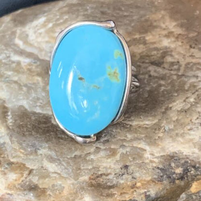 Navajo Blue Kingman Turquoise Ring | Sterling Silver Adjustable Wire | Sz 8 | 13543