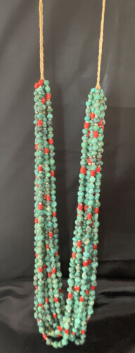 Men's Santo Domingo Blue Turquoise Coral Necklace | 36" Bead Nugget | Authentic Native American Handmade | 13185