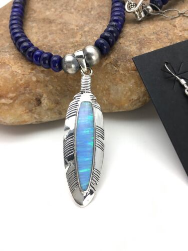 Native American Lapis Opal Pendant Necklace & Earring Set | Sterling Silver | 21" | Navajo Handmade