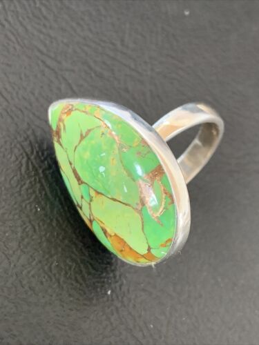 Adjustable Navajo Green Mojave Turquoise Ring | Sterling Silver | Sz 8 | 11787