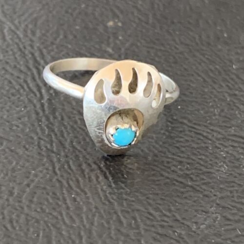 Navajo Bear Paw Blue Turquoise Pinky Ring | Sterling Silver | Sz 4.5 | 10838