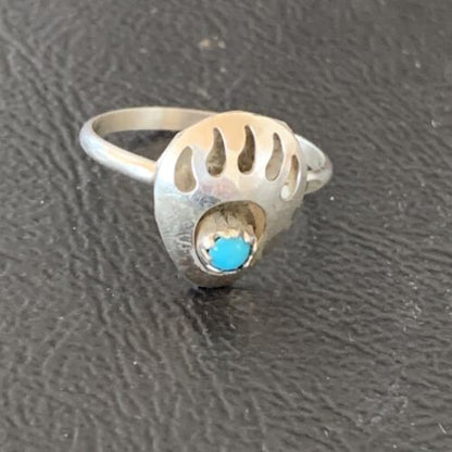 Navajo Bear Paw Blue Turquoise Pinky Ring | Sterling Silver | Sz 4.5 | 10838