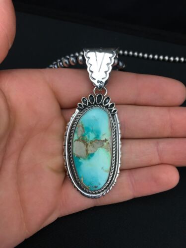 Royston Turquoise Pendant | Navajo Pearls Sterling Silver Necklace | Authentic Native American Handmade | 4820