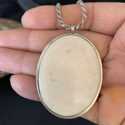 Men's Navajo Pearl White Buffalo Turquoise Pendant | Sterling Silver Necklace | Authentic Native American | 13741
