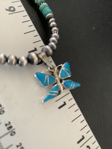 Navajo Pearl Sterling Silver Butterfly Turquoise Necklace Pendant | Authentic Native American Handmade | 12559