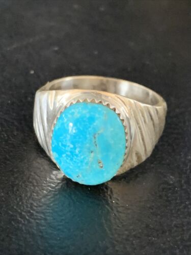 Navajo Blue Kingman Turquoise Ring | Sterling Silver | Sz 11 | Authentic Native American Handmade | 14146