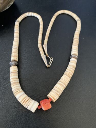 Southwestern Santo Domingo Shell Bead Pendant & Pearls Necklace | Authentic Native American | 20" | 12522 - Masha USA