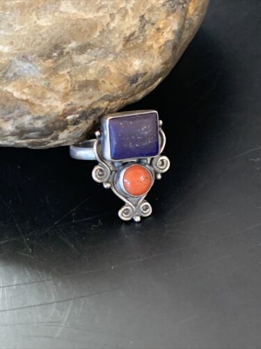 Navajo Sterling Silver Purple Sugilite Coral Ring | Authentic Native American Multi-Stone Jewelry | Sz 10 | 11524