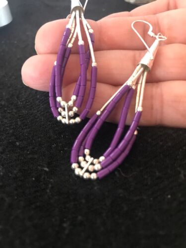 Sterling Silver Purple Sugilite Dangle Earrings | Navajo | 2"