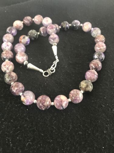 Native American Charoite Bead Necklace | Navajo Pearls | Sterling Silver | 19" | 8448