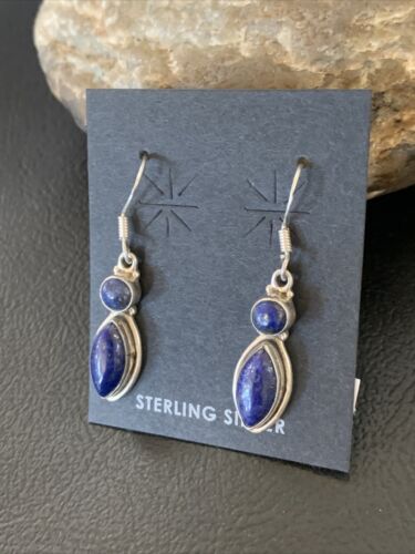 Navajo Lapis Lazuli Multi-Stone Dangle Drop Earrings | Sterling Silver | 0.9" | 12709