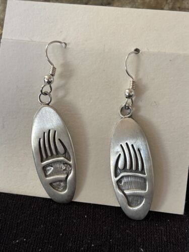 Native American Bearpaw Dangle Earrings | Hopi Sterling Silver Handmade | 01506
