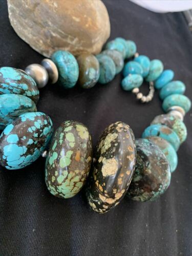 Men's Navajo Pearl Sterling Silver & Natural Blue Turquoise Graduated Necklace | Authentic Native American | 21"
