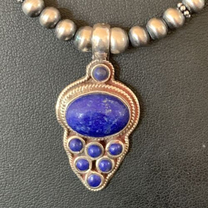 Men's Navajo Pearl Blue Lapis Turquoise Necklace | Sterling Silver | 21" | 12612 | Multi-Stone