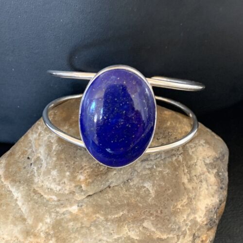 Minimalist Women's Blue Lapis Lazuli Cuff Wire Bracelet | Sterling Silver | 12873