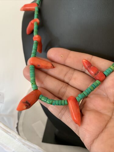 Navajo Turquoise Coral Chili Pepper Necklace | 20" | Sterling Silver Beads | Southwestern | 00828