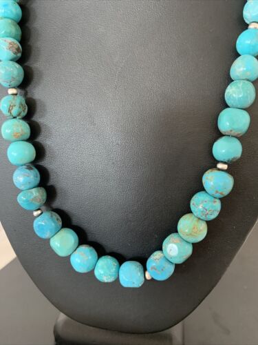 Authentic Native American Navajo Graduated Turquoise Bead Necklace | Sterling Silver | 20" | 02158