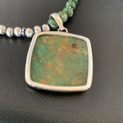 Women's Green Turquoise Pendant Necklace | Navajo Pearls Sterling Bead | Authentic Native American Handmade | 13306