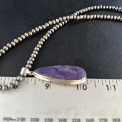 Navajo Pearls Purple Charoite Necklace Pendant | Sterling Silver | Authentic Native American Handmade | 14465